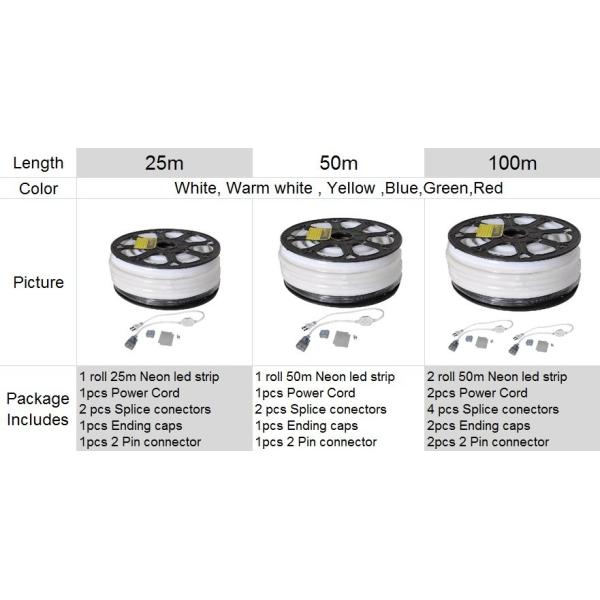 220V 110V 50m Indoor Outdoor Flex LED Neon Rope Light for Holiday Party Valentine Decoration Blue Yellow White