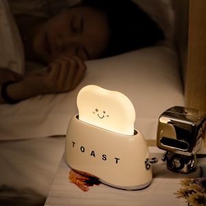 USB Toast Cartoon LED Night Light Kawaii Bread Table Lamp With Timer Home Decor