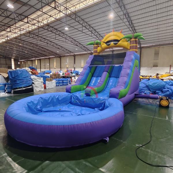 Commercial Waterslide Grade Full PVC Double Lane Inflatable Water Slide With Airtight Splash Water Pool
