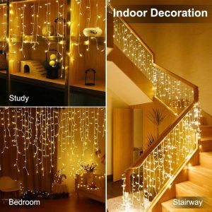 Christmas 500 Cool White LED Icicle Lights 50m 20V 8 MODES for Valentine