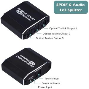 1 In 3 Out Digital SPDIF Toslink Optical Fiber Audio Splitter 1x3 With Optical