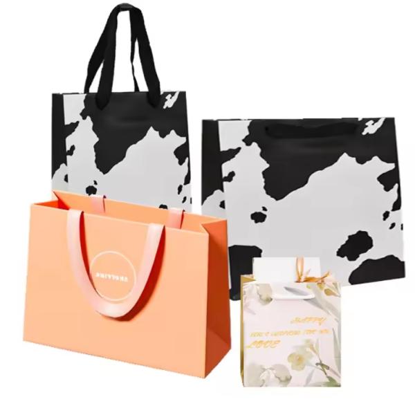 Paper Bag Custom Printed Logo Luxury Clothing Shopping Paper Bags Boutique Recyclable Gift Bag With Ribbon Rope