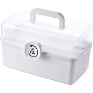 Box With 3-Tier Fold Tray,Tool Organizer Portable Handled Case,Portable Lockable