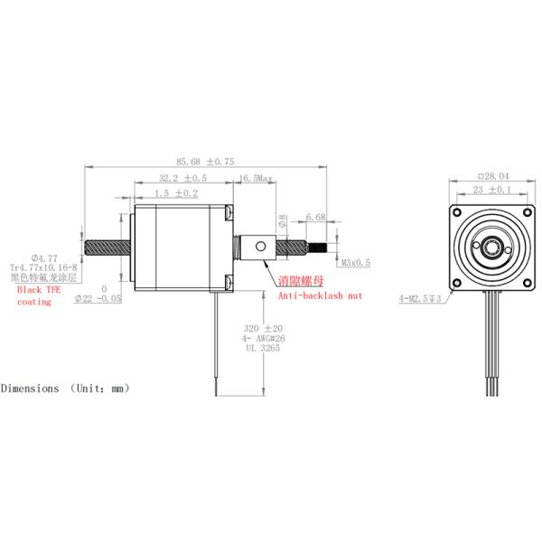 NEMA 11 hybrid stepper motor 1.8 degree step angle 2-phase stepper motor with Anti-backlash nut