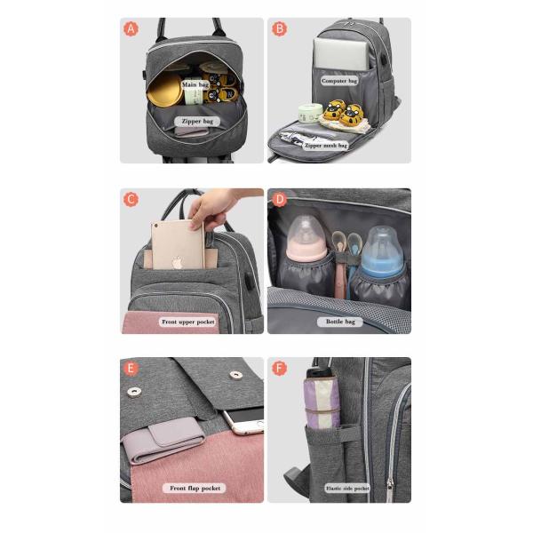 Large Capacity Mom Baby Bag Multi-function Waterproof Outdoor Travel Diaper Bag With USB Charging For Baby Care