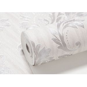Classic Style Sliver Embossed Wallpaper , White Geometric Damask Pattern