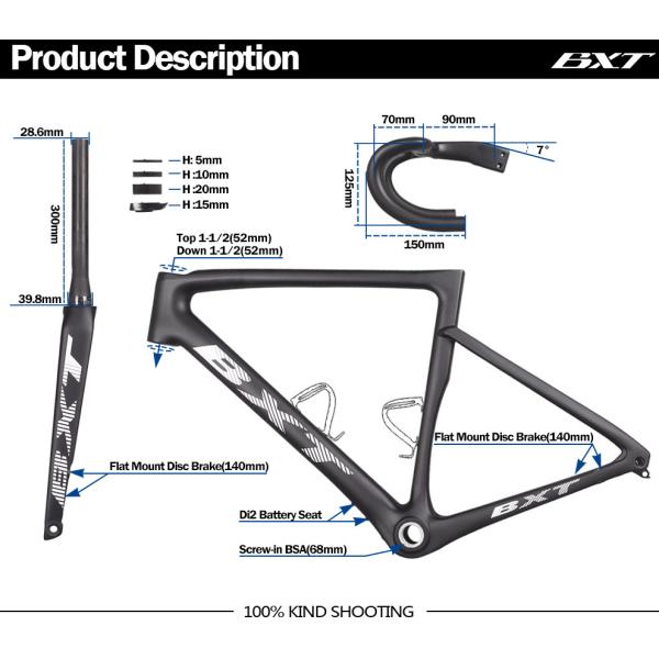 Disc Brake Carbon Fiber Road Bike Frame 700C