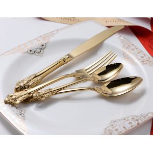 NC888 Luxury gold Cutlery Set Stainless Steel wedding Flatware Set for five star