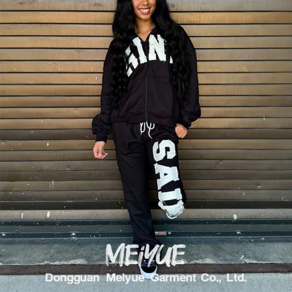 Buy Embroidered Patch Sweatpants And Hoodie Set Ladies Jogging Suits Heavyweight at wholesale prices
