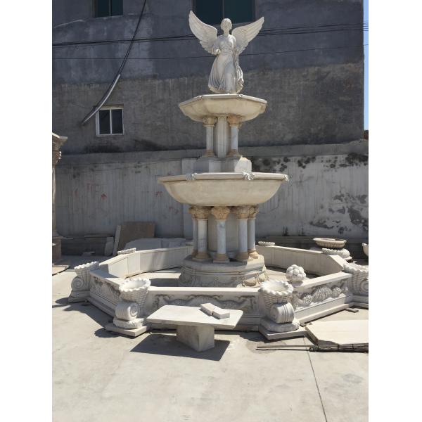 Buy Angel With Wings Statue Carved Stone Marble Fountain Column at wholesale prices