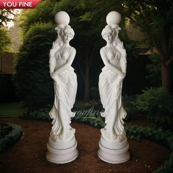 Buy High Quality Natural Stone Marble Lady Statue With Lamp at wholesale prices