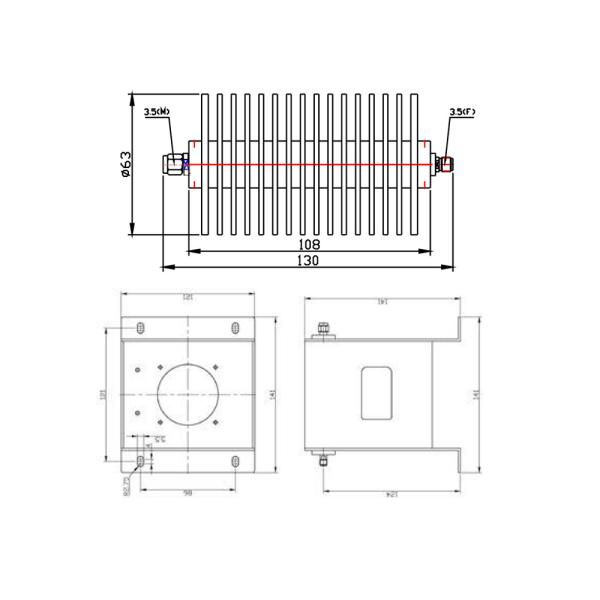 100 W Coaxial Fixed Attenuators DC-26.5 GHz Connector 3.5 mm SMA