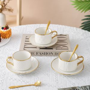 Customized Color Nordic Modern White Ceramic Cup and Saucer Set Bone Tea Cups