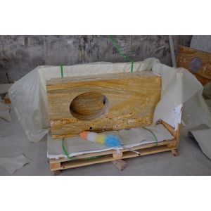 Customized Prefab Bathroom Countertops , Imperial Gold Premade Vanity Tops