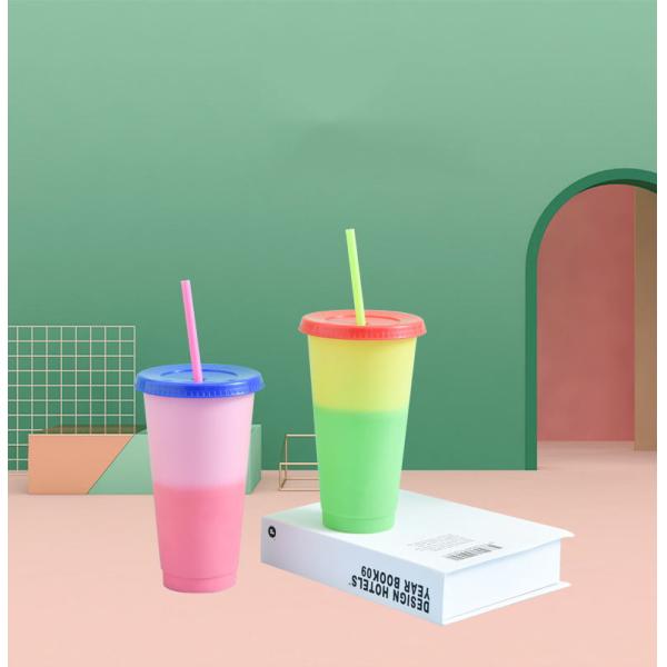 2020 Hot Product New Reusable Color Changing Cold Cup Plastic Coffee tumbler With Straw Set Of 5