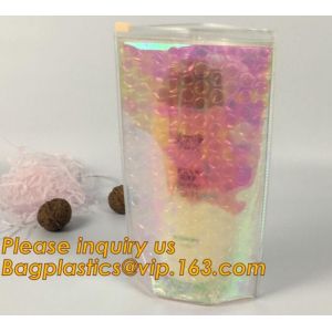 transparent slider zipper bubble bag，Reusable portable PE bubble wine bottle