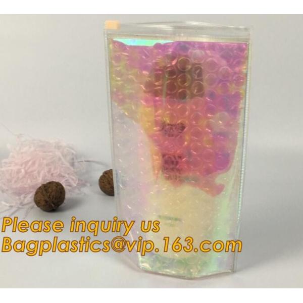 transparent slider zipper bubble bag，Reusable portable PE bubble wine bottle