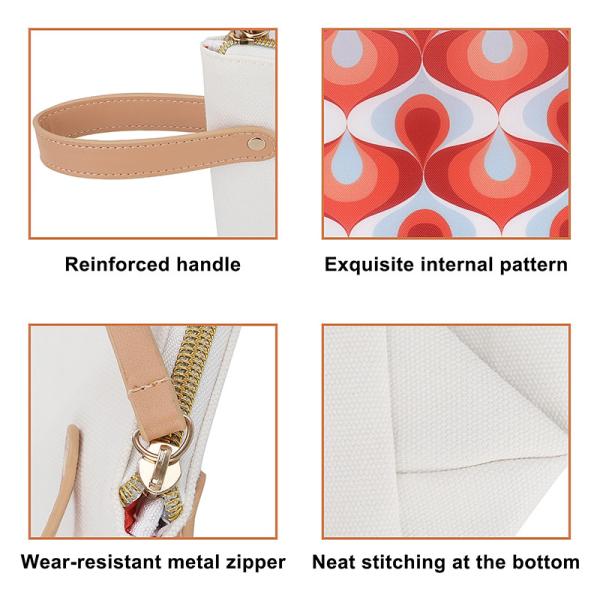 White Blank Canvas Makeup Bag Pouch With Fashion Interior Lining 11X4X8 Inch