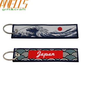 Quality Promotion Design Embroidered Fabric Keychain With Split Ring And Eyelet for sale