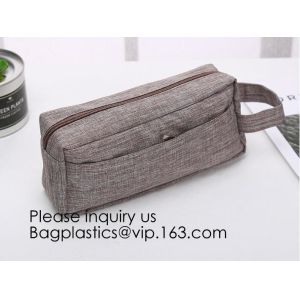 Wholesale Men Vintage Zipper Cosmetic Bag Leather Wash Cotton Canvas Makeup Bag