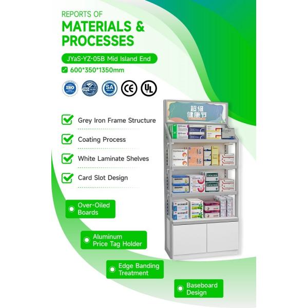 JYaS-YZ-05B High-End Boutique Pharmacy Design Cabinet for Pharmacy Entrance with White Glossy Boards