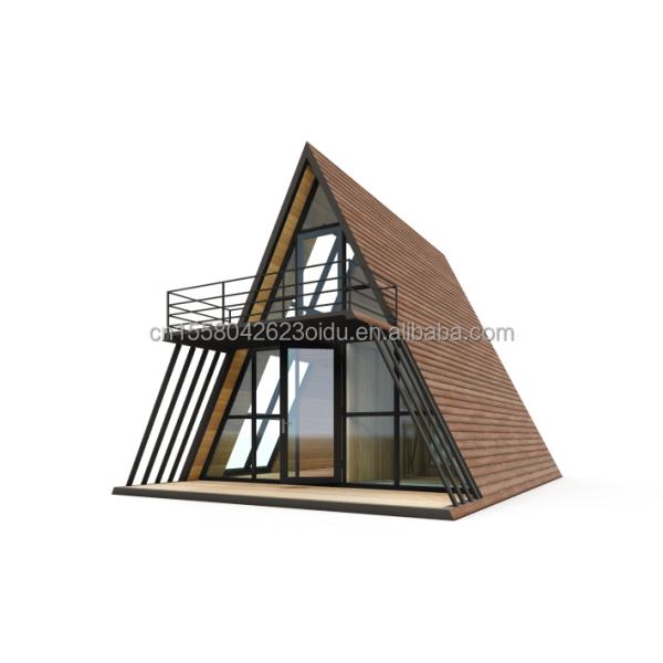 Resort Triangle Shape Wooden House Steel Frame with Galvanized Steel Bending 180g and 50/75/100mm Wave Sandwich Panel Walls