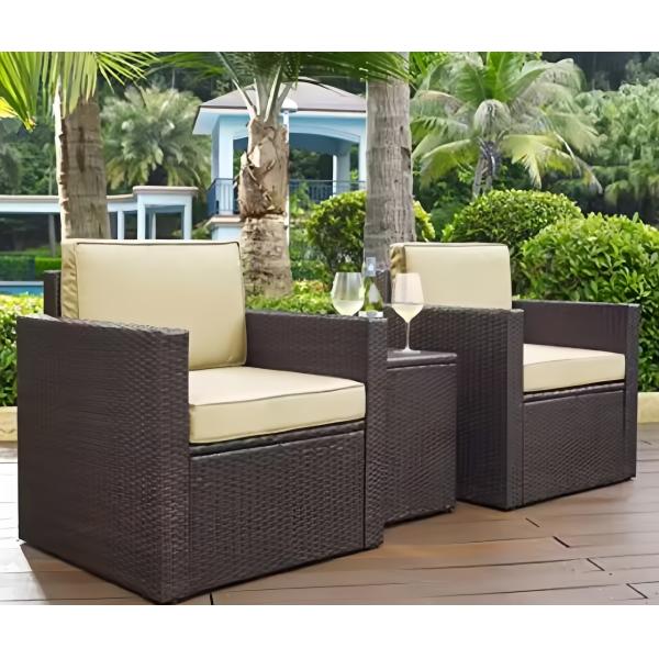 3PCS 2 Seater Rattan Garden Sofa Set Outdoor Cane Wicker Outdoor Rattan Patio Backyard