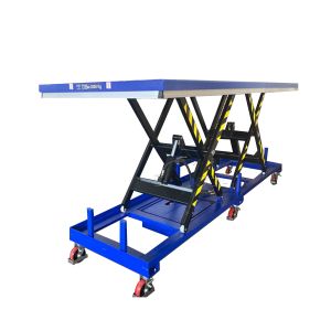 Mobile DC Battery Powered Tandem Scissor Lift Table Transferring Bulky Heavy