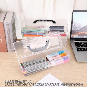 Long Plastic Pencil Box Portable Clear Home Utility Boxes With Handle Stationery