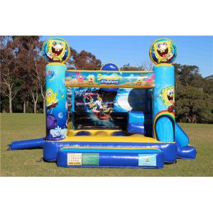 Yellow 0.55 PVC Tarpaulin Spongebob Jumping Castle , Inflatable Bounce House