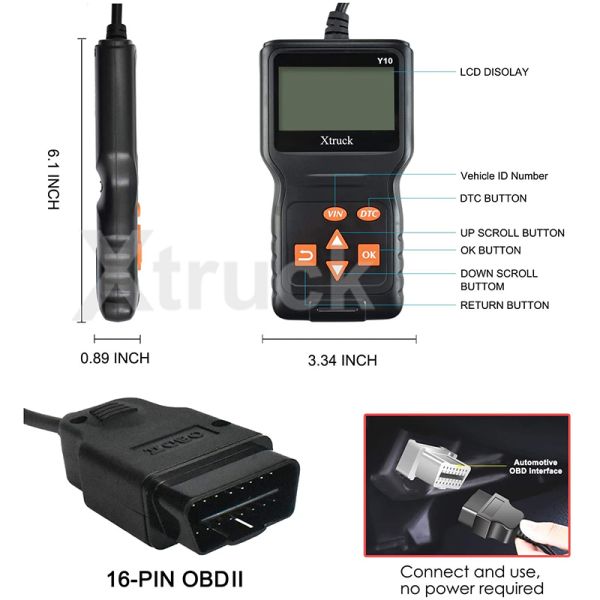Xtruck Y10 OBD2 Scanner and Car Diagnostic Tool with Read/Erase Fault Codes I/M Readiness Monitor and Misfire Monitor