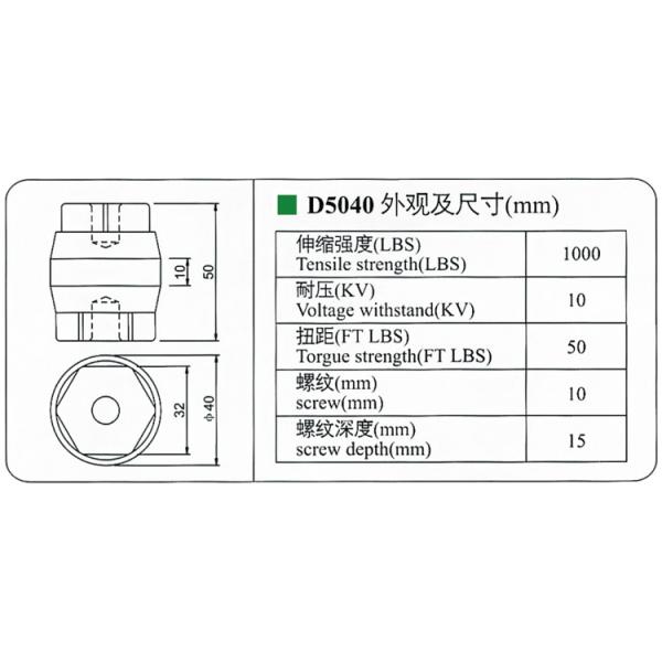 China Factory low voltage D50X40 electrical hexagonal connect insulator