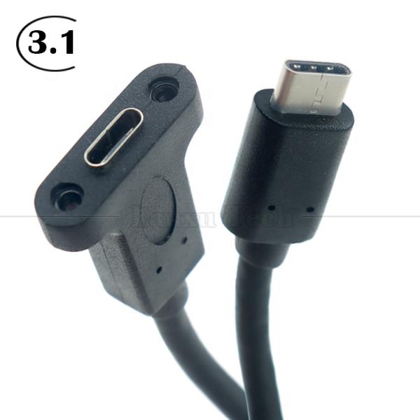 10Gbps 0.3m 1m Male to Female Type C 3.1 Panel Mount Screw Locking Hole USB Extension Cable