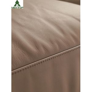 Living Leather Brown Hotel Room Sofa 3 Seaters Soft Reclining Sofa Metal Frame