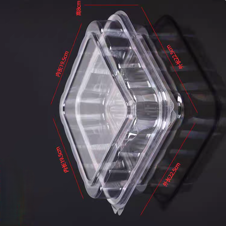 Customized disposable square lace vacuum formed pet clamshell hinge pastry