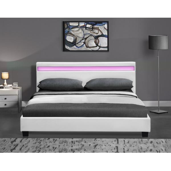Wooden Double LED Upholstered Bed Black White With Headboard Led Lights