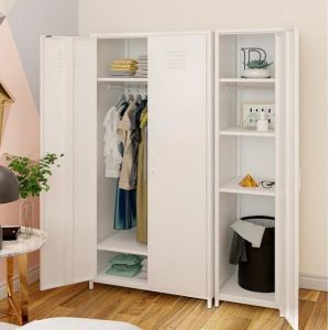White Armoires 900 Width Metal Wardrobe Cabinet With Feet