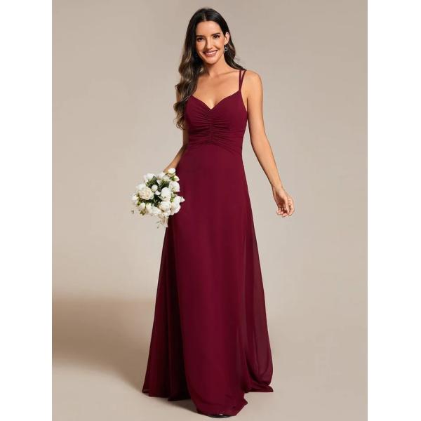 Sexy Empire A-line Adjustable Straps V-neck Pleated Burgundy Chiffon Prom Dress