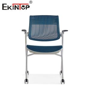 Blue And Gray Training Room Chair With Wheels Foldable