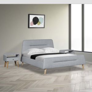 Trapezoidal Headboard Linen Fabric Bed