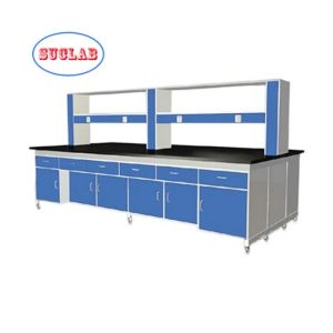 China Customized  Chemical Lab Workbench Supply with Steel C-frame and Multiple Cabinets on sale