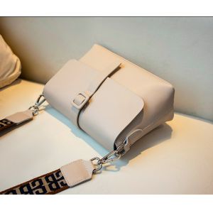14cm Cream Leather Crossbody Bag Hasp Closure Square Sling Bag
