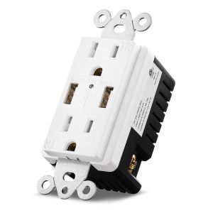 PC ABS Electrical USB Wall Outlet 15A 120V 5V DC For Hotel