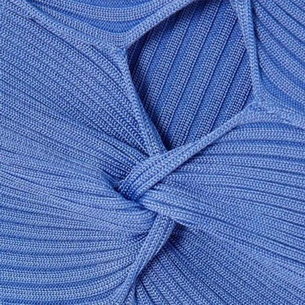 Knitwear Blue Rib Elegant Casual MIDI Plus Size Women&prime;s Dresses Sexy Sweater Knit Dress