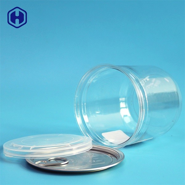 Easy Open Ends Clear Plastic Cans Stackable Airtight Plastic Round Jar