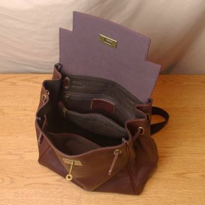 Drawstring Womens Waterproof Backpack 26cm 16cm Handmade Leather