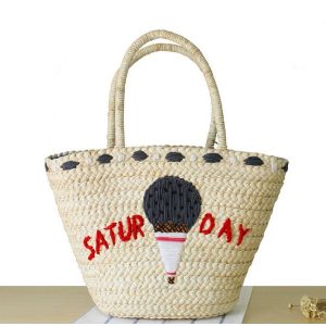 New Korean version of the hand-embroidered shoulder bag straw bag beach knitting