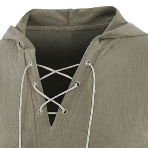 2021 Summer Causal Loose Solid Hooded Lace Up Short Sleeve T Shirt For Men