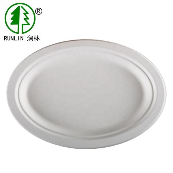 Buy FDA Disposable Oval Restaurant Serving Trays Bagasse Environmental Disposable Plates at wholesale prices
