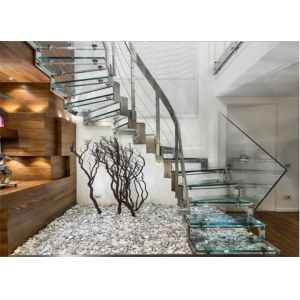 Residential Metal Spiral Staircase Stainless Steel Railing Laminated Glass